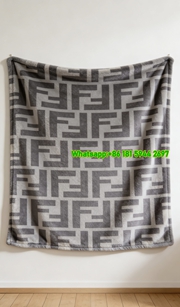 Fendi Grey Monogram FF Logo Flannel Sofa Throw Blanket IMG_9424